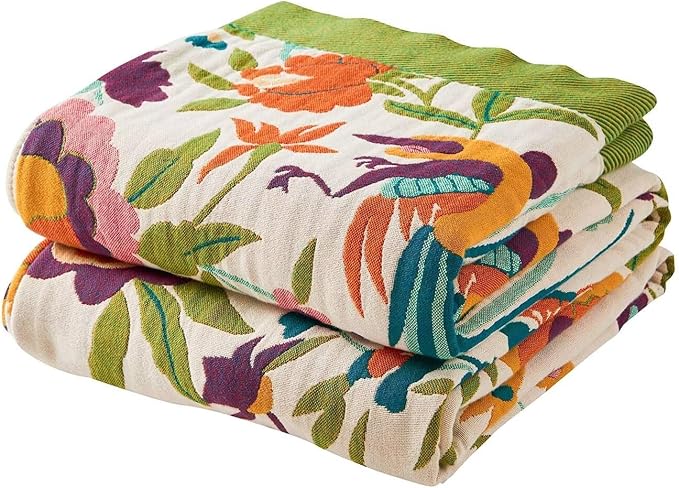 XIBLC Boho Throw Blanket for Bed, 100% Cotton Soft Rustic Quilt Fall Blanket, 50"x60" Colorful Floral Printed Farmhouse Decor Bed Blankets, All Season Rustic Reversible Bohemian Throw Quilt