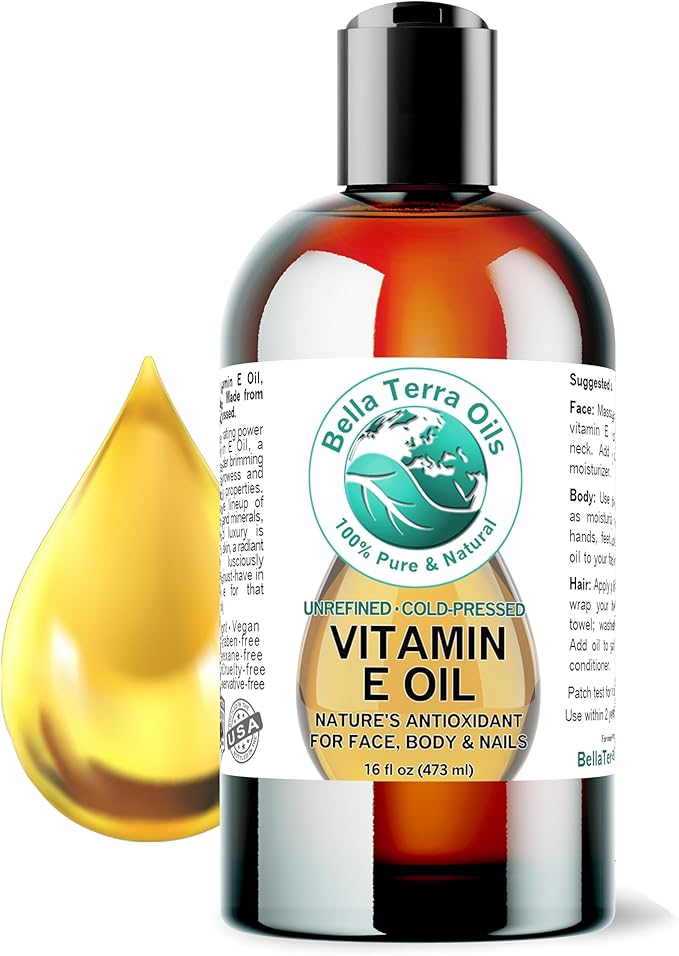 Bella Terra Oils - Organic Vitamin E Oil 16 oz - Premium D-Alpha Tocopherol Extract, Packed with Essential Nutrients & Fatty Acids, Elevate Your Skincare Ritual