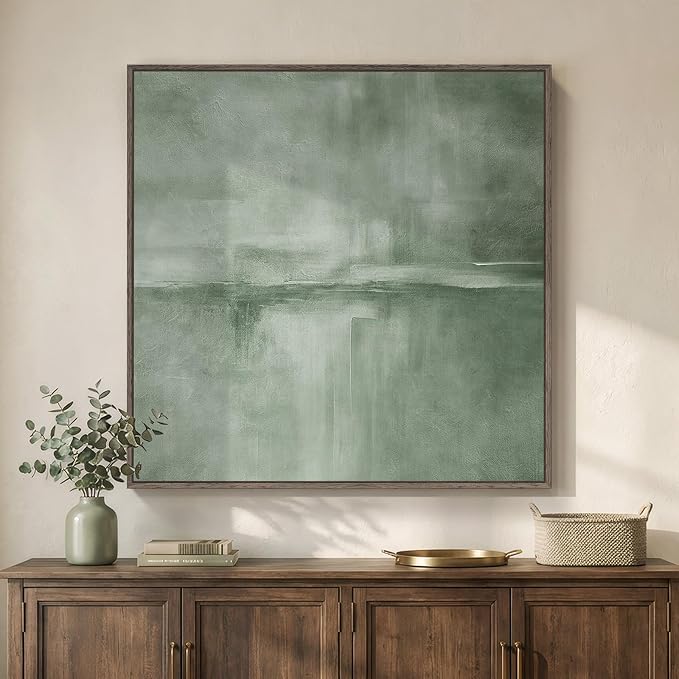 Large Framed Sage Green Abstract Wall Art for Living Room Decor, 36x36 In | Oversized, Canvas prints, Abstract pictures, Sage green, Modern minimalist artwork, Square Paintings, Bedroom wall decor