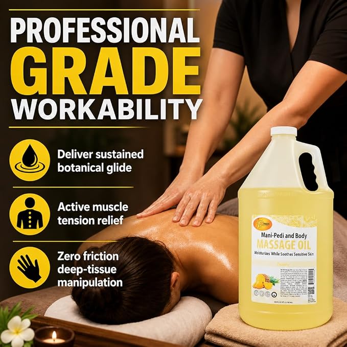 SPA REDI Pineapple Massage Oil – 5-Botanical Blend with Almond, Avocado & Vitamin E | Professional Spa & At-Home Full Body Use | Cruelty-Free, Sulfate-Free, Silicone-Free, Zero-Residue | 128 oz