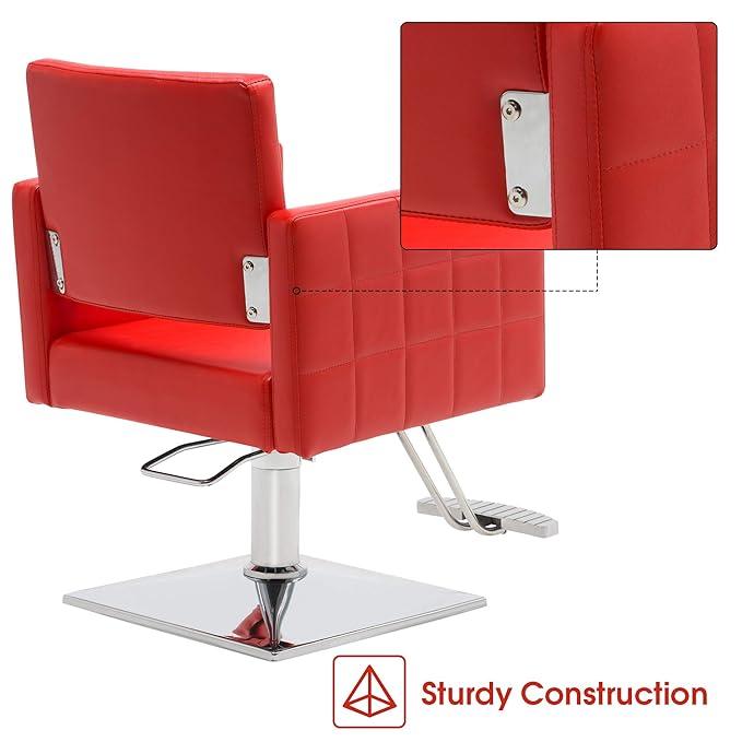 BarberPub Salon Chair for Hair Stylist, Hydraulic Stylist Chair, Adjustable Height, PVC Leather, 360 Degrees Swivel, Barbershop, Home Salon, Adult 8821 (Red)