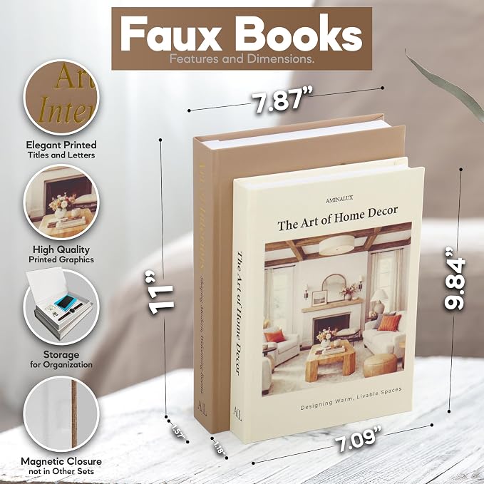 Decorative Books for Home Decor with Storage – Set of 2 Faux Linen Book Boxes with Aesthetic Covers – Enhance Your Coffee Table, Bookshelf Decor – Hidden Storage for Photos, Keepsakes, and Jewelry