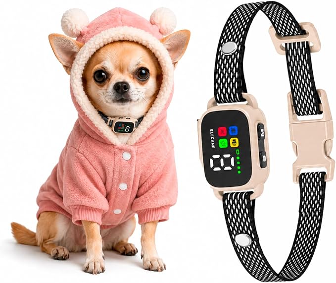 Tiny Bark Collar for Small Dogs 5-15 lbs and Puppies - No Shock Anti Barking Collar - Rechargeable Smart Collar for Dog Training with 7 Sensitivity Levels and 3 Beep&Vibration Modes (Linen)