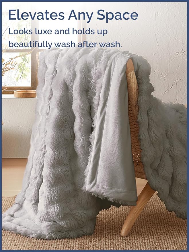 3D Fleece Bubble Blanket Twin Size - Rabbit Blanket - 60" x 80", Grey | Soft Fluffy Faux Fur Blanket for Couch Sofa & Chair, Cozy Gifts for Women, Tie Dye Cloud Throw Bed Cover, Thick Plush Bedding