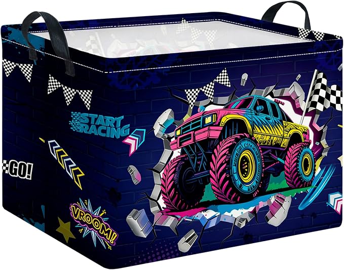 CLOCOR Rectangular 14.9x10.2x9.8 inches Fabric Storage Bin, Waterproof(Car Racing)