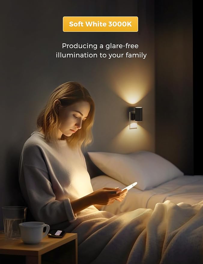 L LOHAS LED Night Light Plug in, Night Lights Plug into Wall, Soft White | Dusk to Dawn Sensor, 0-100LM Adjustable Brightness, Modern, Dimmable Night Lights for Hallway Bedroom Stairway, 2 Pack