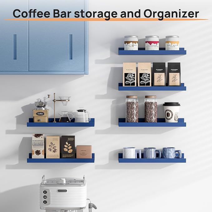 upsimples Floating Shelves for Wall Decor Storage, Navy Blue, 6Pcs, 15.7'' | Wall Mounted Wood Shelves for Living Room, Bedroom, Bathroom, Kitchen, Office, Laundry Room Display and Organize