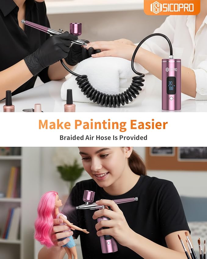 Airbrush Kit, Cordless Airbrush for Nails, Air Brush Kit With Air Compressor for Models/Shoes/Cakes/Hair, Air Brush Guns For Painting (Pink)