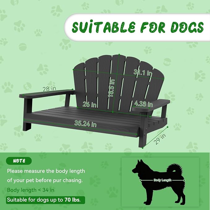 Outdoor Dog Sofa Chair, Black, 40.24" L x 30.08" W x 20.04" H | Waterproof Resin Dog Bed, For Patio Furniture, Easy Assembly and Clean
