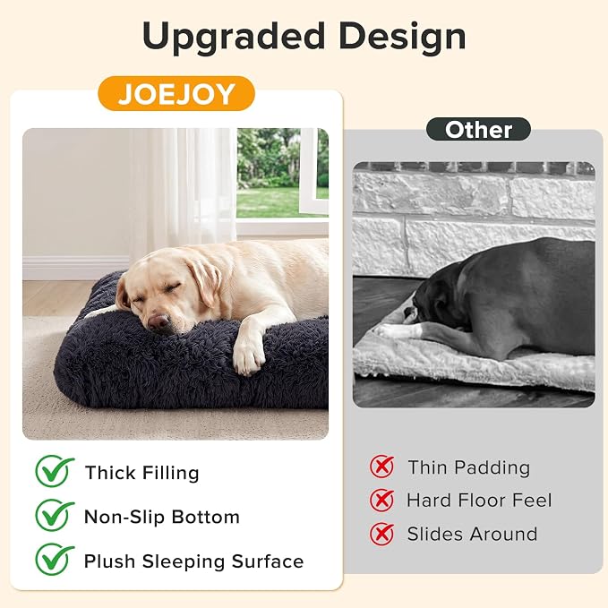 JOEJOY Large Dog Bed Crate Pad, Deluxe Plush Washable Dog Beds Fulffy Soft Kennel Pad Anti-Slip Pet Sleeping Mat for Extra Large Medium Small Dogs, 47" x 29", Dark Grey