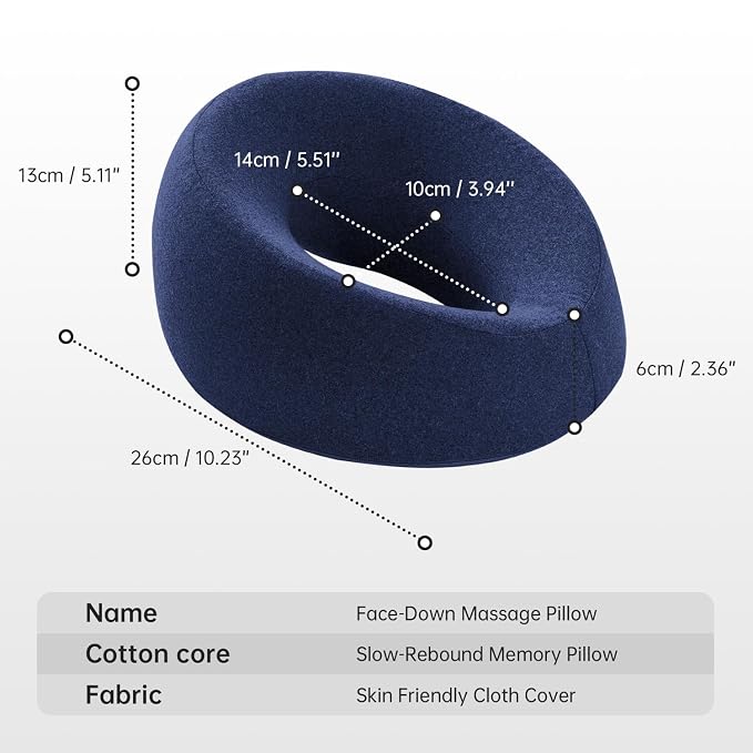 xiaomubiao Face Down Pillows for Massage Table, Massage Headrest for Bed, Face Pillow for Stomach Sleeping, BBL Pillow After Surgery Post Eye Surgery & Vitrectomy Recovery, Removable Cover Navy Blue