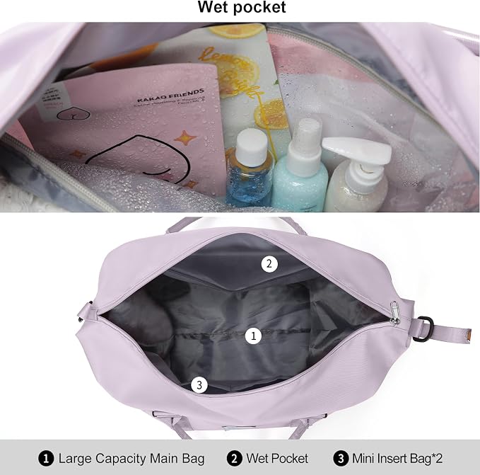 Travel Duffel Bag, Carry On Overnight Weekender Bags for Women | Travel Bag with Wet Pocket & Trolley Sleeve, For Spirit Airlines 18x14x8 Personal Item Bag