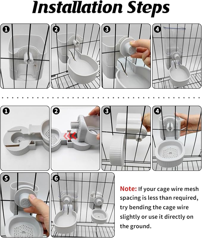 GPY Automatic Hanging Gravity Pet Feeder and Water Dispenser Set | Automatic Rabbit Bunny Feeder and Guinea Pig Water Bottle Water Dispenser for Dogs Cats Pets Animals Large Capacity (Grey)