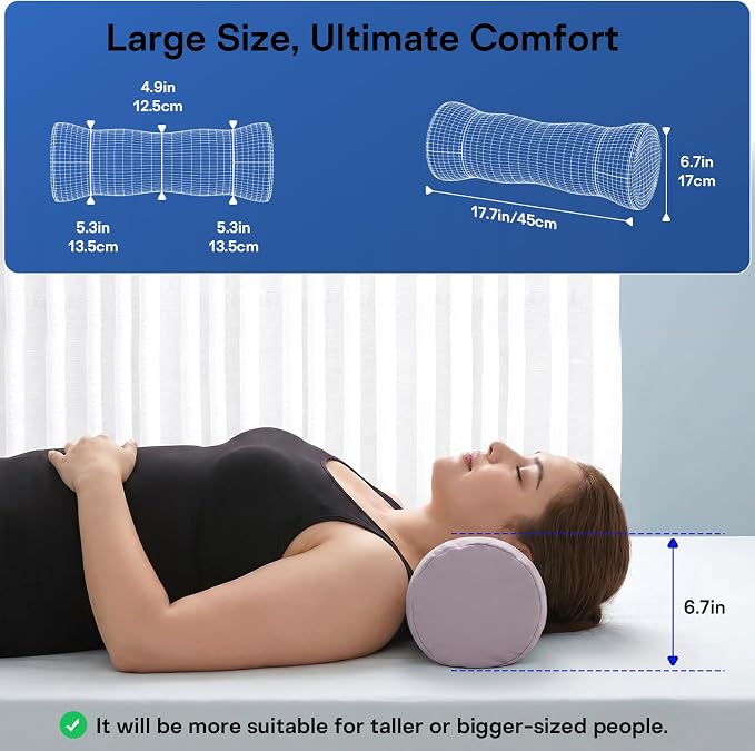 Neck Roll Pillow - Cooling Cover Round Neck Pillow for Sleeping - Memory Foam Cervical Roll Pillow - Ergonomic Bolster Pillow for Neck, Leg, Back, Yoga, Relaxing (Blue Purple)