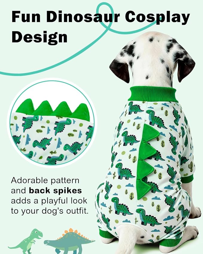 CuteBone Dinosaur Costume Dog Pajamas, Stretchy Spandex Crystal Velvet Sleepwear Coat for Small Dogs, Soft & Warm Pet Outfit Clothes for Cold Weather, Cozy Pullover Design COSP16S
