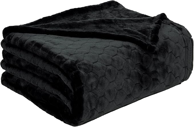 Fleece Blanket Fuzzy Plush Throw Blanket 50" x 60", Super Soft Fluffy Bed Blanket Geometric Pattern Comfy Microfiber Flannel Blankets for Couch, Bed, Sofa, Black
