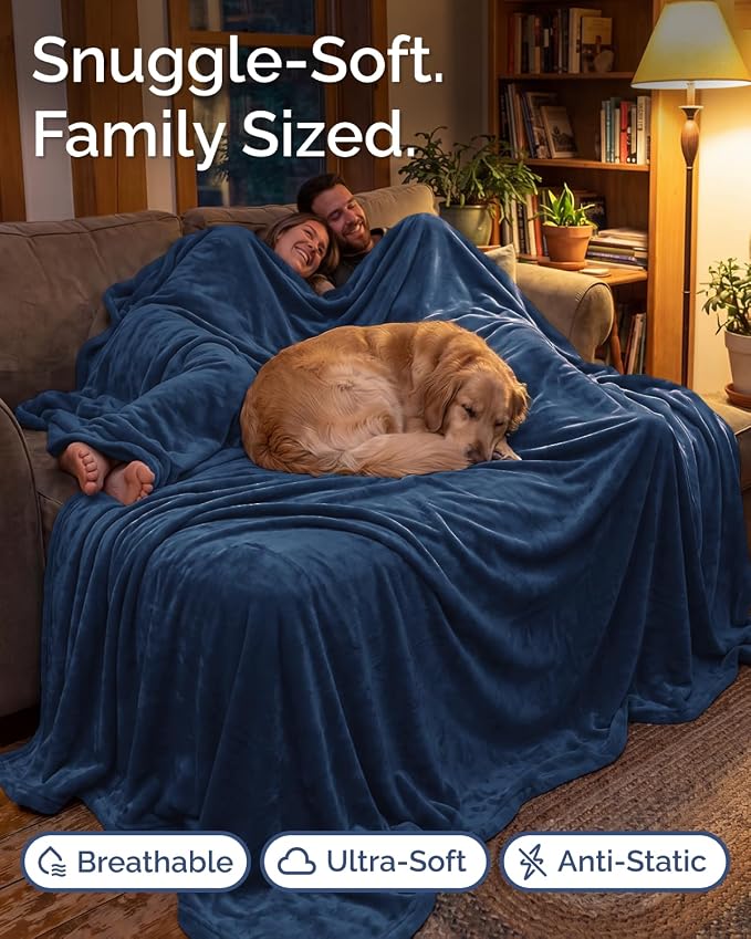 Ultra Soft Fleece Blanket Giant Blanket Size - Flannel Fleece Luxury Blanket - Lightweight for Couch Bed Chair - Thick, Warm and Breathable - All Season Cozy, Navy