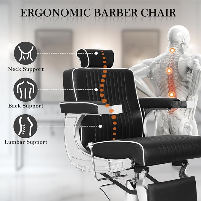 Black Barber Chairs for Barbershop, Hydraulic Salon Chair for Hair Stylist, Recline 360° Swivel Hairdresser Chair, Beauty Salon Spa Tattoo Styling Barbershop Equipment