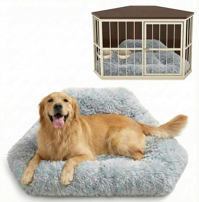 LemonRoad 42.5 Inch Corner Dog Crate Bed Pad Washable Dog Kennel Pad Mat Furniture for Large Dogs Thick Plush Crate Pet Cage Sleeping Bed Pet Corner Side Table (Only Mat)