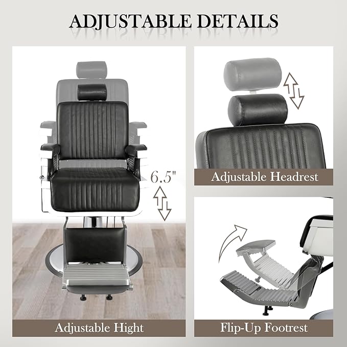 Barber Chair for Barbershop, Reclining Salon Styling Chairs for Hair Stylist with Adjustable Headrest, 360° Swivel Professional Hydraulic Hair Chair, Beauty Salon Spa Tattoo Equipment, Black
