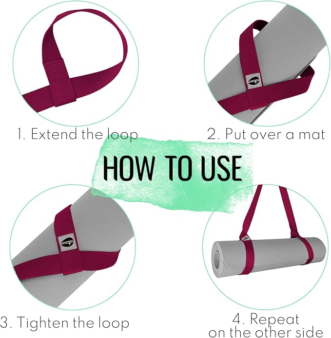 TECEUM Yoga Mat Strap – Extra Soft & Thick Cotton Carrier for All Mats | Adjustable Skin-friendly & Non-Slip Mat Holder Sling in 30+ Colors [Mat Not Included]