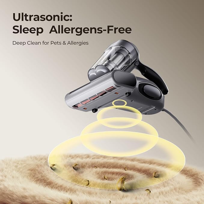 JIGOO J300 Bed Vacuum Cleaner, Dust Sensor, Pet Hair, UV and Heat, Corded | Deep-clean mattress vacuum cleaner, 500W motor, 13Kpa suction, UV-C light and 130°F heat for beds, sofas, Gray