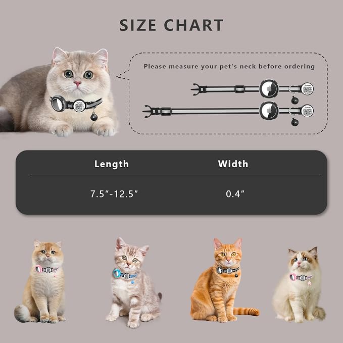 Waterproof Breakaway Cat Collar with AirTag Holder & Smart QR ID Tag - Reflective Safety Tracker Collar for Cats, Kittens, Puppies-Compatible with Apple AirTag, GPS Tracking for Girl&Boy Pets (Pink)