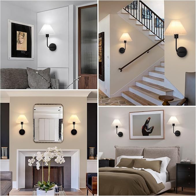 Rechargeable Battery Operated Wall Sconces Sets of 2, 15 Colors Wireless Wall Sconce, Black Wall Lights Fixture with Dimmable Bulbs and Remote, Not Hardwired Wall Mounted Lamps for Bedroom Living Room