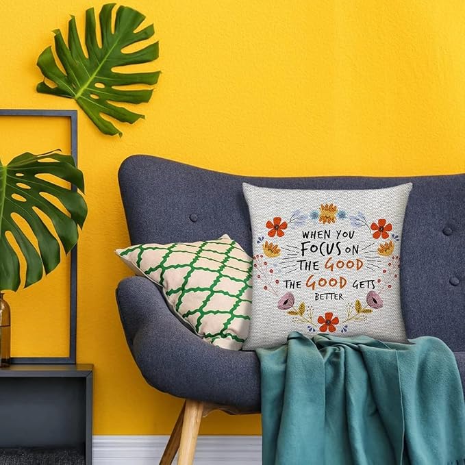 Littlefa Inspiring Gifts Cute Colour Retro Flower Throw Pillow Cover Retro Flower Cushion Cover Decorative Pillowcase Living Room Bedroom Decor for Girls Friends Daughter Niece Women - When You Focus