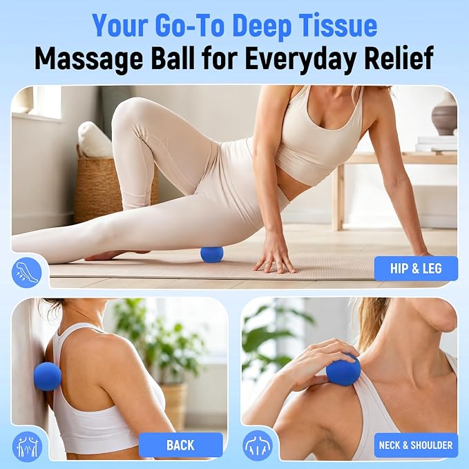 Massage Ball Lacrosse Ball for Myofascial Release, Massage Deep Tissue for Back, Neck, Foot Trigger Point Therapy, Full Body Muscle Knots, Relieving Muscle Pain (Blue)