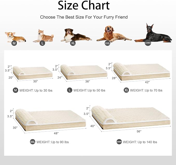 Orthopedic Large Dog Bed Pillow Pet Sofa Bed 36''X24'' Ivory | Egg-Crate Foam Pet Couch Large Sized Dog, Waterproof Removable Washable Cover,Furry Puppy Crate Mat With Nonskid Bottom