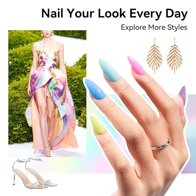 Rainbow Nail Polish Set 6 Colors Pink Coral Mint Sky Blue Lavender Azure Pastel Nail Polishes, Quick Dry, Non Gel, Opaque, Rich in Castor Oil, Nail Art DIY at Home Manicure Gift for Women