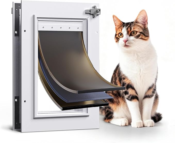 3-Flap Small Cat Door for Door, All Aluminum Doggy Door for Exterior | Insulated Flap, Thermal Insulation, Energy Efficient, Durable Rust Resistant, Closing Panel, Safety Locks, Pets Up to 22lb