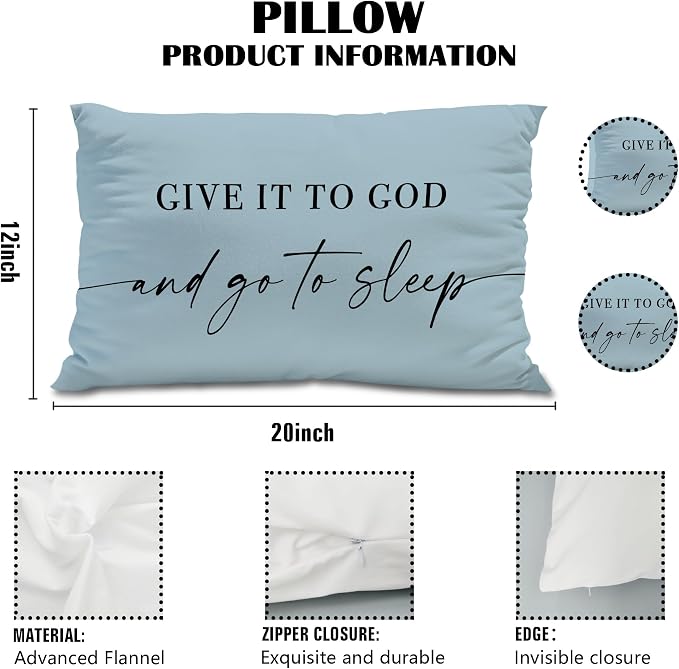 Give It to God and Go to Sleep, Decorative Pillows Cover for Bed, Throw Pillows Cover for Bed,12x20 Inch Pillow Case,Decorative Bed Pillows Cover for Bedroom Room (12x20, Wathet)