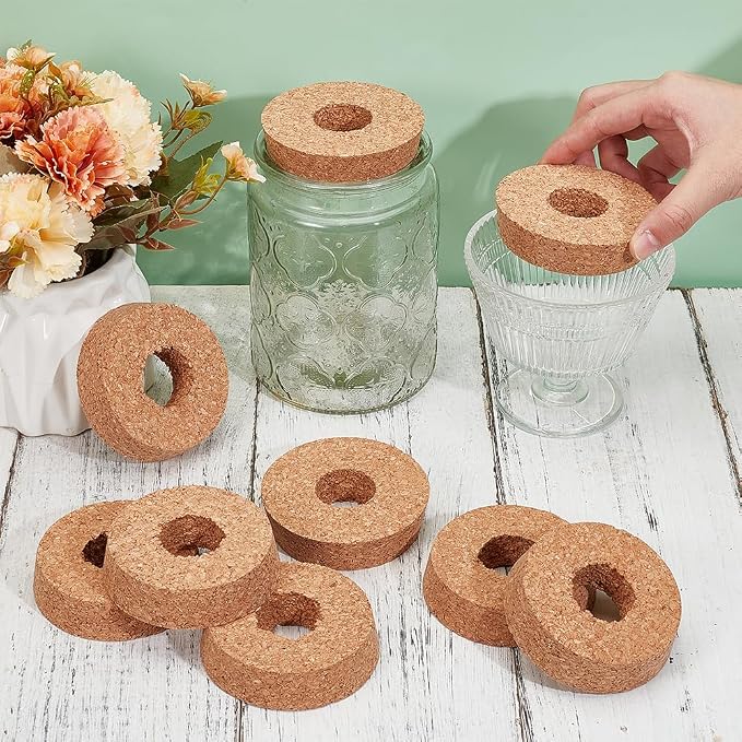 OLYCRAFT 10Pcs Cork Lids for Glass Planter 2.9-3.1 Inch Plant Corks | 1.2 Inch Hole Cork Stoppers for Glass Planter, Vase Lids Cork Replacement for Hydroponics Plant Growing Vases - 0.8 In Thick