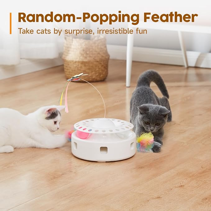 Potaroma Cat Toys 3in1 Automatic Interactive Kitten Toy, Fluttering Butterfly, Moving Feather, Track Balls, Dual Power Supplies, USB Powered, Indoor Exercise Kicker (Bright White) | Fluttering Butterfly, Moving Feather, Balls, Dual Power Supplies, USB ...