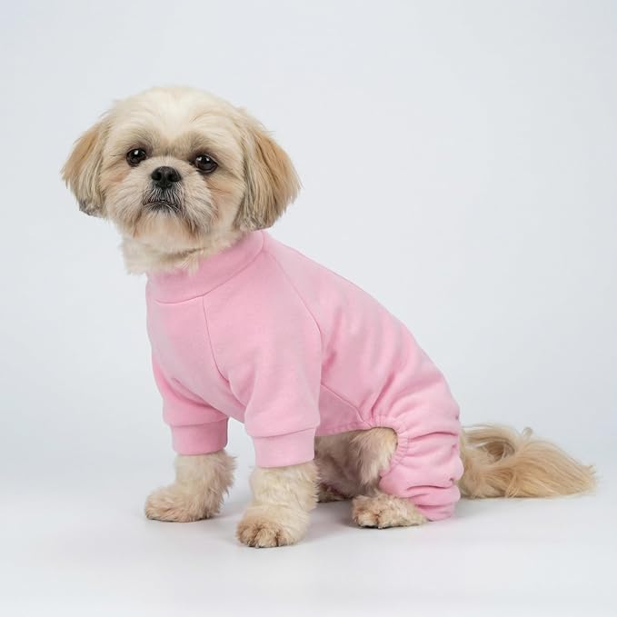 Fitwarm 2 Pack Lightweight Fleece Dog Pajamas, Warm Winter Clothes for Small Dogs Girl, Cozy Pet Onesie with Feet, Medium Violet Red, Light Pink, XS