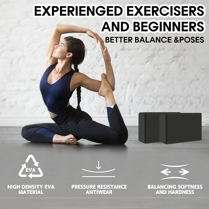 Yoga Block - Unsupported Latex Eva foam - Soft non slip surface with bevel for yoga, pilates, meditation - Yoga accessories for stability, balance and deep stretching