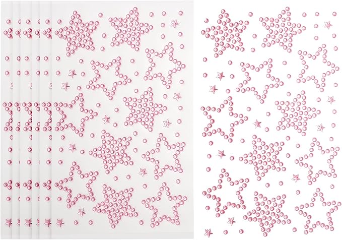 PATIKIL 6Sheets Star Face Gems, Self Adhesive Hair Gems Stickers Face Stickers for Women Eye Hair Body Festival Makeup Rave Accessories, Pink