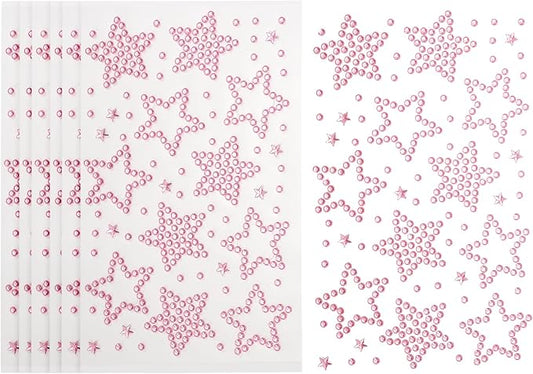 PATIKIL 6Sheets Star Face Gems, Self Adhesive Hair Gems Stickers Face Stickers for Women Eye Hair Body Festival Makeup Rave Accessories, Pink