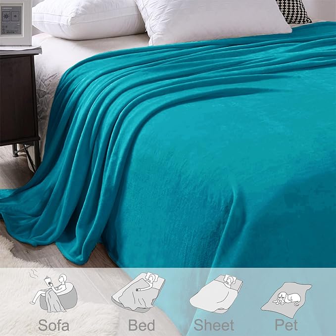 Exclusivo Mezcla Soft Fleece Throw Blanket for Couch, Teal | 50x60 Inches, Double-Sided Brushed Flannel, Lightweight Plush Cozy Blanket for Home Decor, All Season, Machine Washable