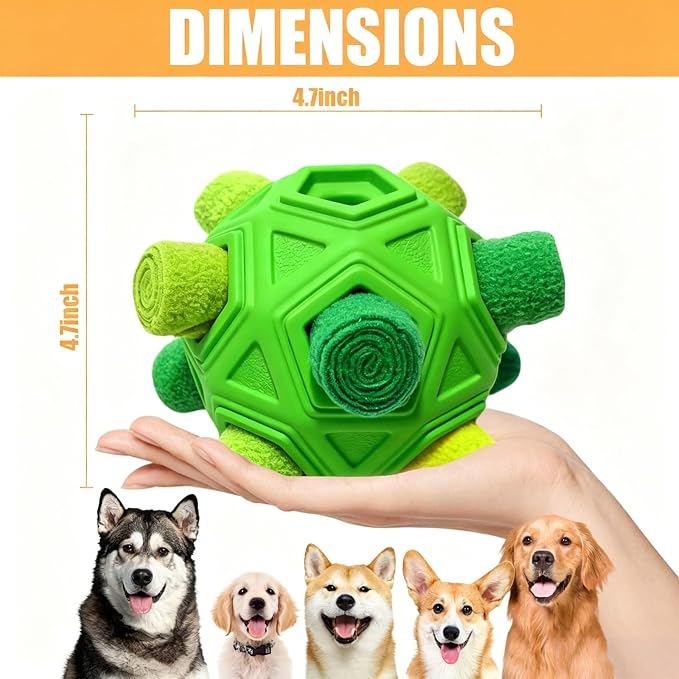 Dog Snuffle Ball-Interactive Puzzle Dog Toys Encourage Natural Foraging Skills Slow Feeder for Training and Stress Relief, Cloth Strip Hiding Food Dog Toys for Any Size Dogs (All Green)