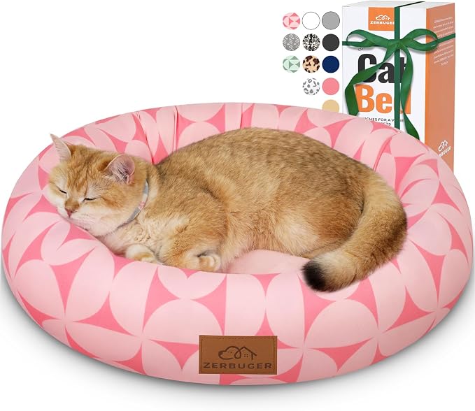 Zerbuger 20in Pink Pattern Round Dog Bed Sofa for Dogs Cats, Washable | for Small/Medium/Large Dogs Cats, Foam Pet Couch with Removable Mat Non-Slip Bottom, Pet Cuddler for Indoor/Outdoor/Car/Cage