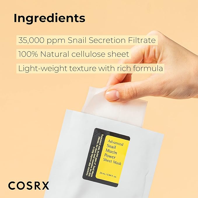 COSRX Glazed Donut Look- The Real Snail Mucin 96% Repair Essence with Snail Mucin Sheet Mask (Pack of 10), Hydrating Serum for Face with Snail Secretion Filtrate for Dark Spots and Fine Lines