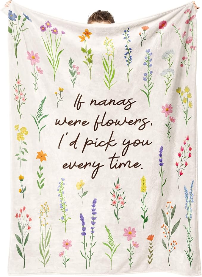 Nana Gifts, Floral Printed Blanket, Nana Birthday Gifts | Nana Gift from Grandkids, Best Grandma Gift on Grandparents Day, Christmas, Soft Throw Blanket 50'' x 60''