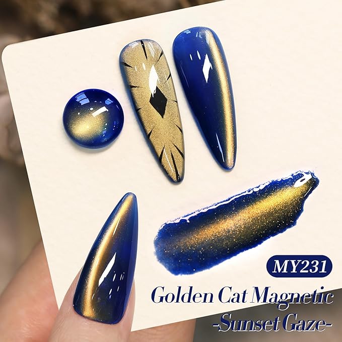 Born Pretty Dark Blue Cat Magnet Gel, Navy Blue with Gold Shimmer, U V LED Soak Off,15ml/0.5 Fl.Oz