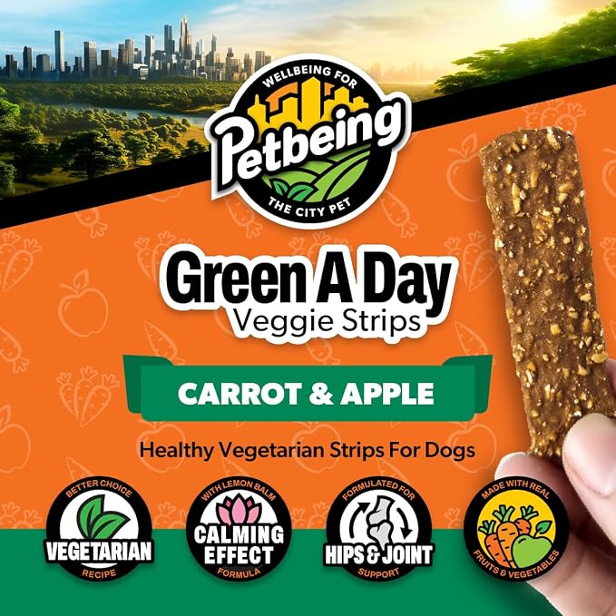 Green A Day Veggie Strips for Dogs | Vegetarian Dog Chews with Pumpkin, Carrot & Apple | Daily Wellness Treats with Fruits & Vegetables | Mix Pack, 4 Pack, 3 oz