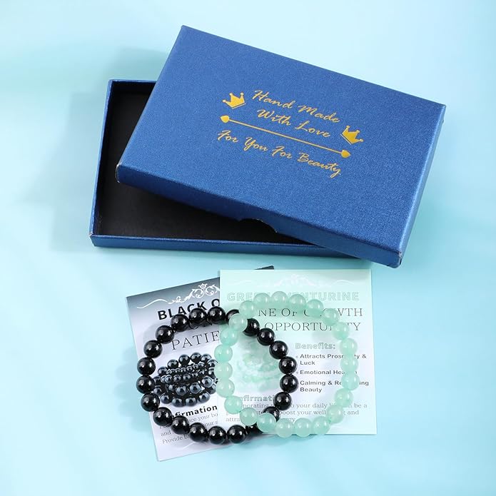 NCB 2.3-Piece 4mm Natural Crystal Gemstone Stretch Bracelets – Handmade Reiki Energy Healing Jewelry for Meditation,Yoga, Unisex