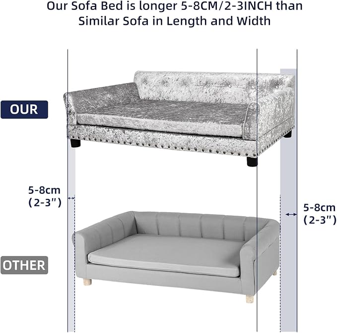 XL Dog Sofa Bed: Luxury Dutch Velvet Jumbo Pet Couch Furniture | Luxury Modern Indoor Dog Furniture, Elevated Wooden Frame Doggie Lounge Bed up to 132lbs, Replaceable Cover, Easy Clean