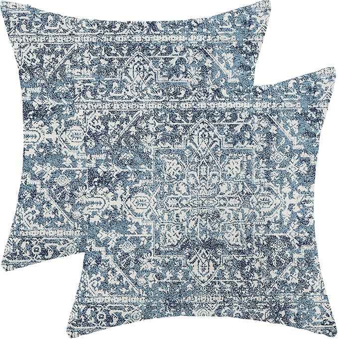AEIOAE Boho Pillow Covers 20x20 Inch Set of 2,Carpet Pattern Throw Pillows Case,Navy Blue Ethnic Design Outdoor Decorative Square Linen Farmhouse Decor Cushion Covers for Home Sofa Bed Couch